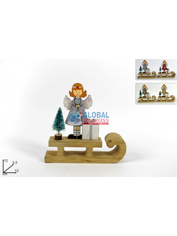 ANGELO SU SLITTA LEGNO 12cm