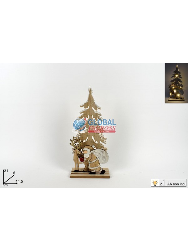 ALBERO LEGNO C/BABBO 31cm C/LUCE