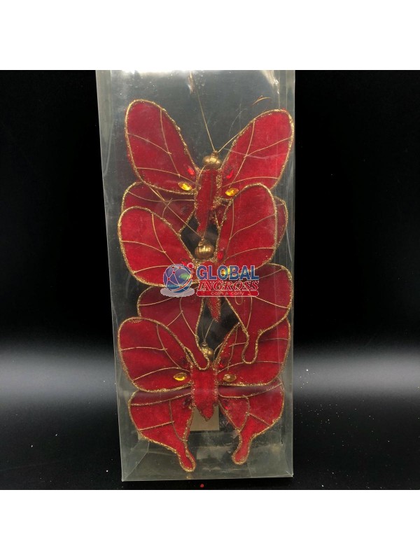 TRIS FARFALLE ROSSO/ORO