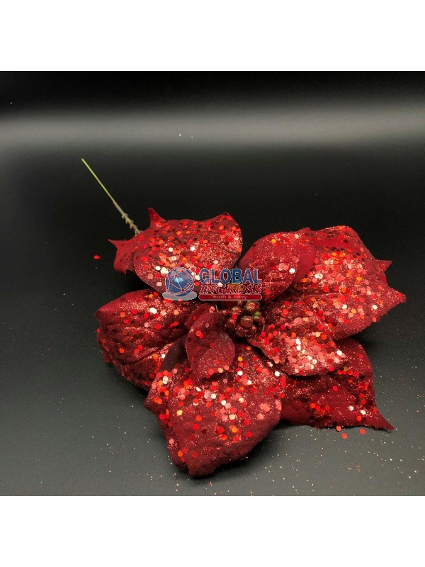 SPILLONE POINSETTIA PAILLETTES ROSSO