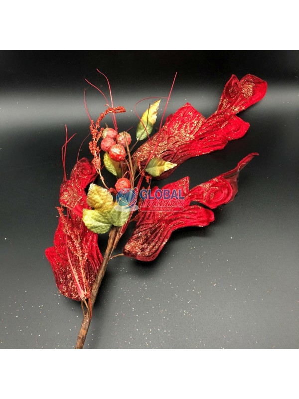 RAMO C/FOGLIE E BACCHE ROSSE LUNGO
