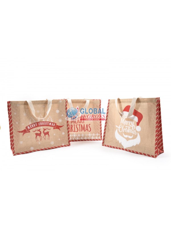BORSA NATALE JUTA C/MANICI 40x35x15 ASS.