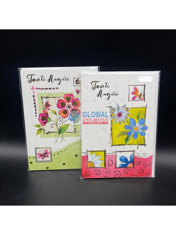 BIGLIETTO AUGURI FIORI E QUADRETTI