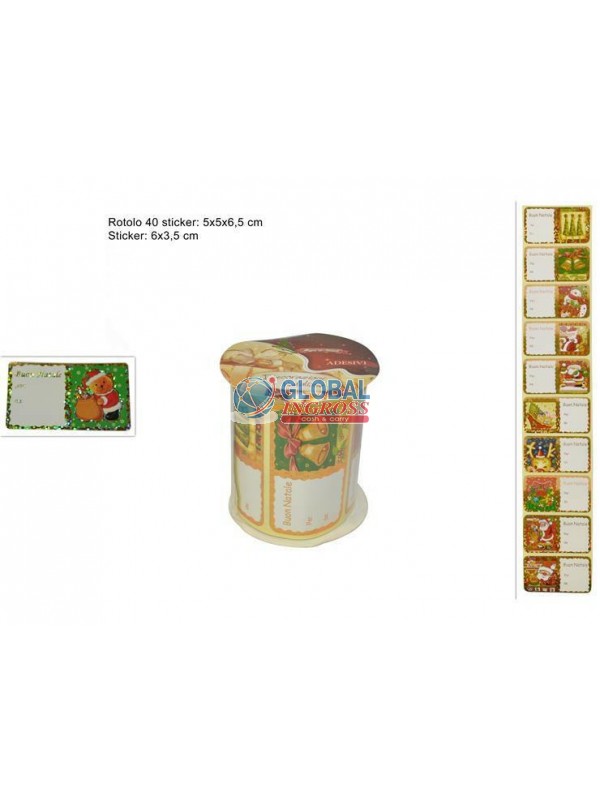 ROTOLO 40 STICKERS SEGNANOME NATALE