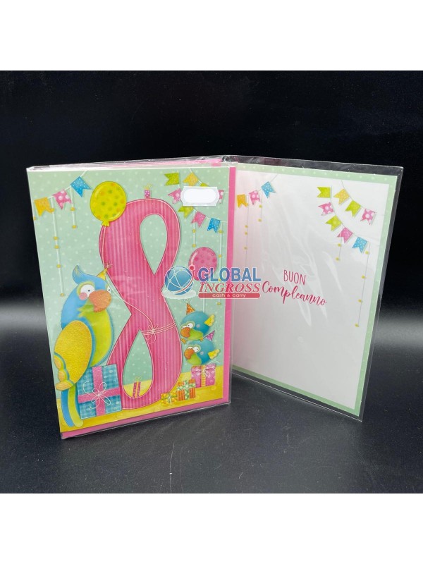 BIGLIETTO 8 ANNI ass.F PAPPAGALLO