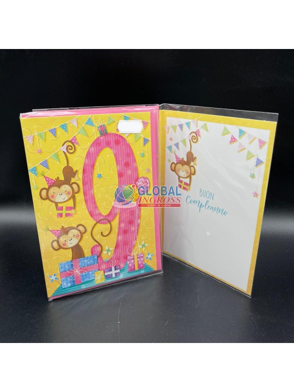 BIGLIETTO 9 ANNI ass.F SCIMMIETTE