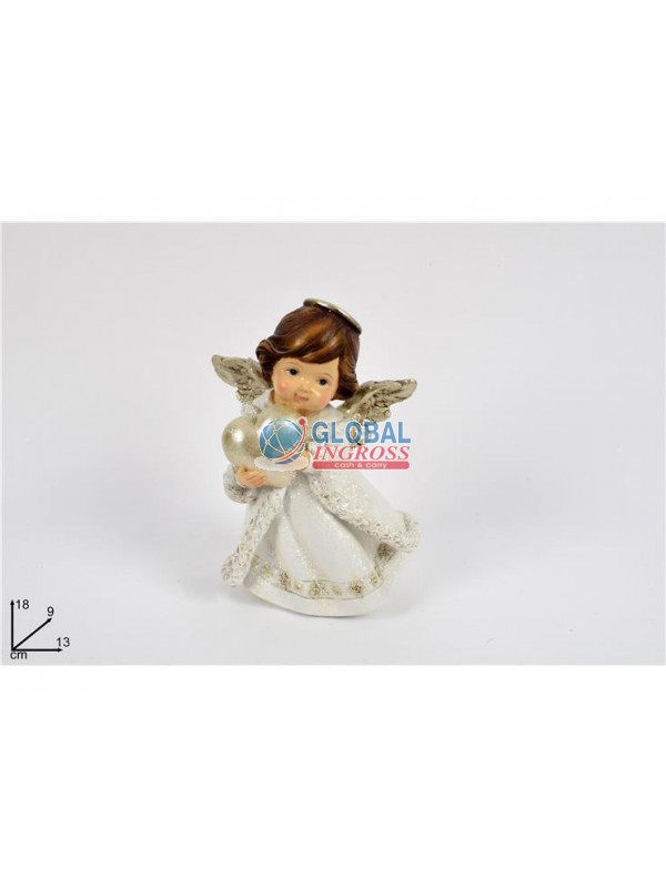 ANGELO CON CUORE VESTITO BIANCO GLITTER 18cm