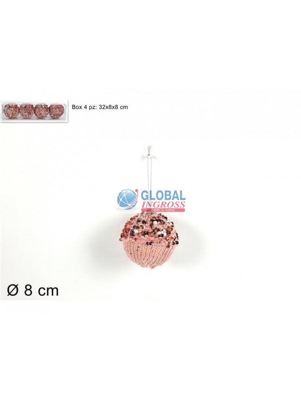 PALLE ROSA 8cm 4pz LANAE PAILLETTES