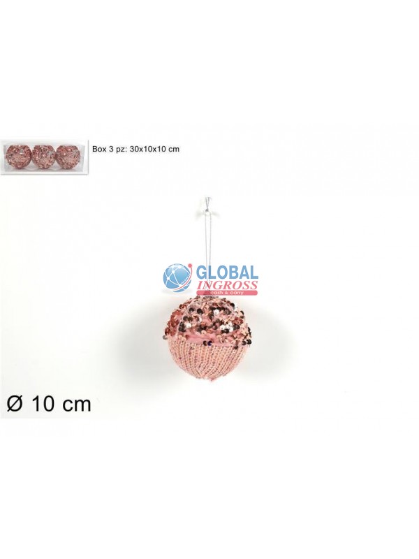 PALLE ROSA 10cm 3pz LANA E PAILLETTES