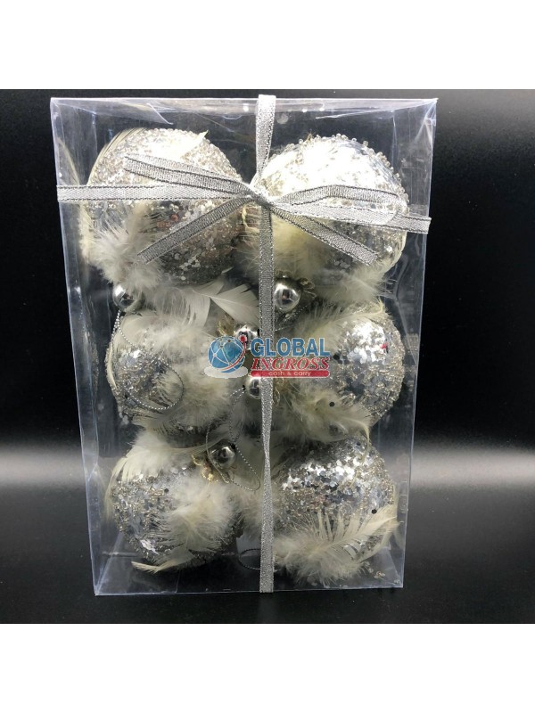 PALLE C/PIUME ARGENTO 6PZ 8cm