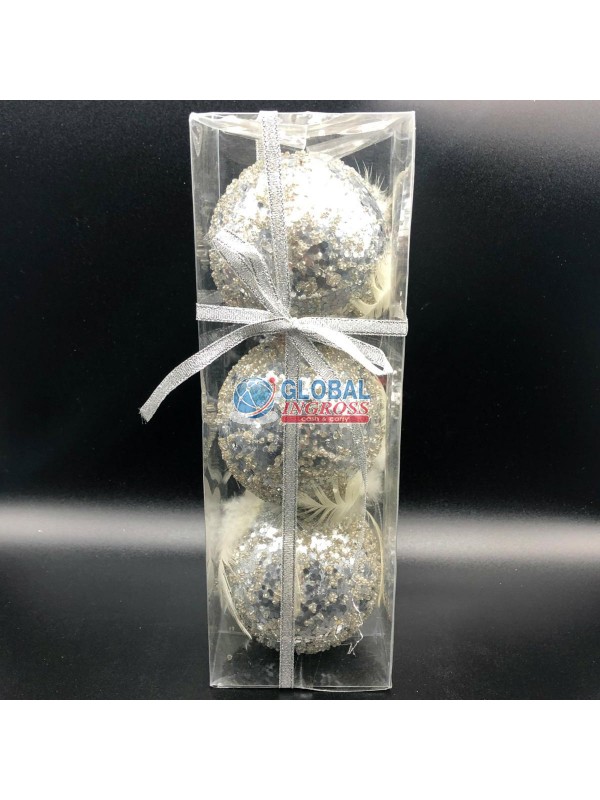PALLE C/PIUME ARGENTO 3PZ 9cm