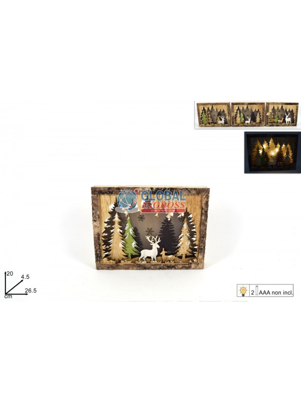 QUADRO NATALE LEGNO SCENARIO C/LUCI 26x20