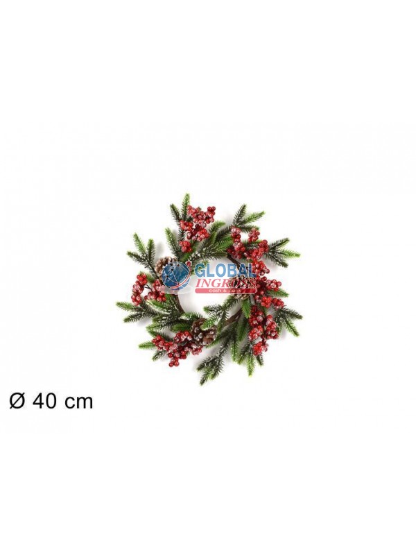 DIETROPORTA TONDO 40cm C/PIGNE E BACCHE