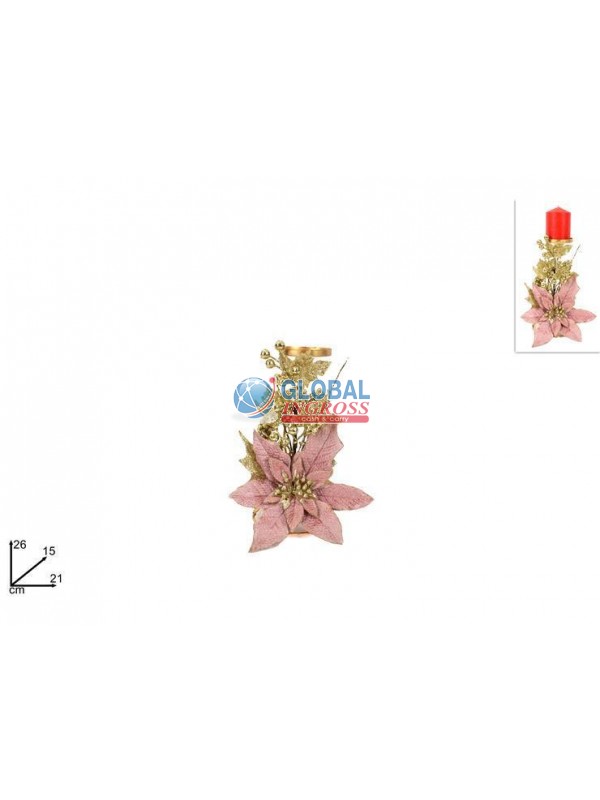 P/CANDELA C/STELLA NATALE ROSA 26cm