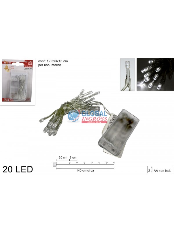 LUCI 20 LED BIANCO FREDDO BATTERIA