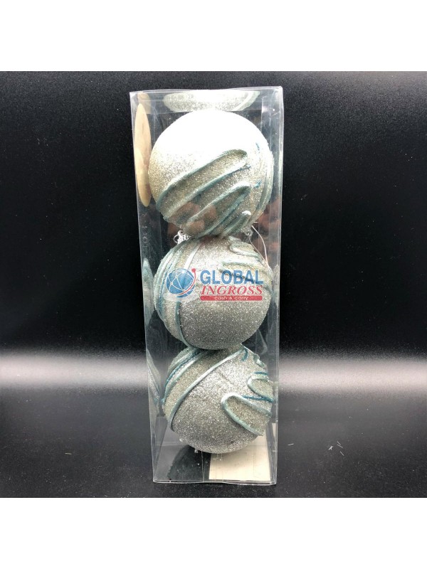 BOX 3 PALLE SILVER 8cm C/FILO AZZURRO