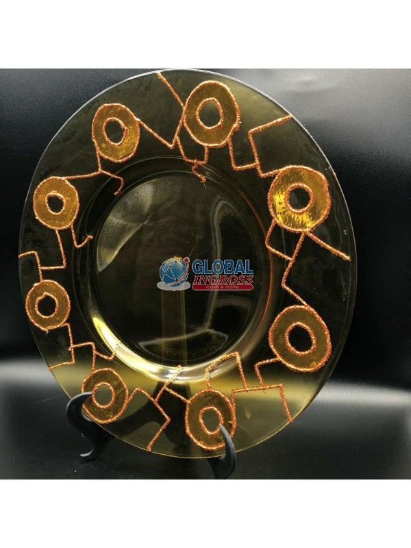 PIATTO VETRO CERCHI ORO