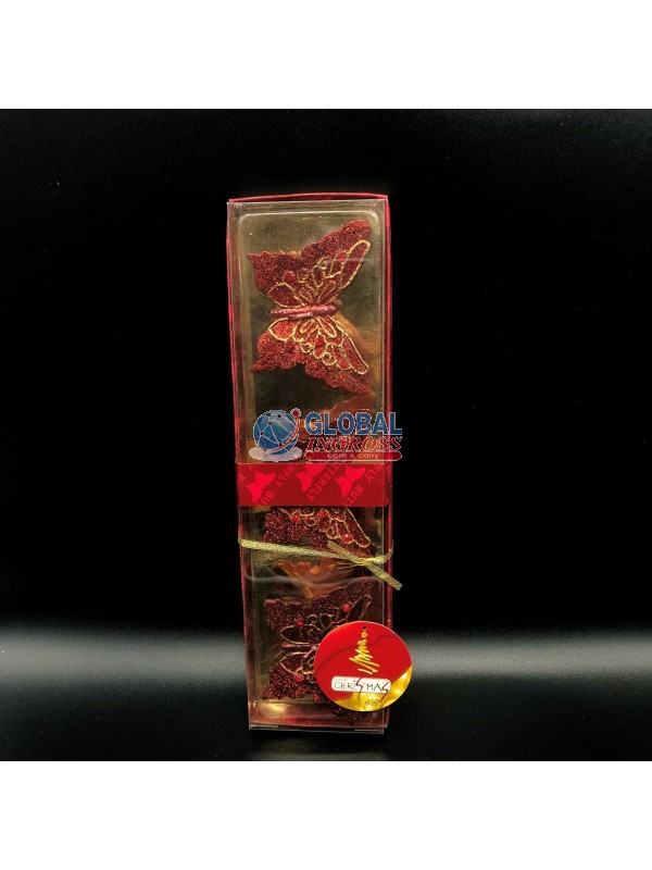 TRIS CANDELE FARFALLA ROSSO/ORO