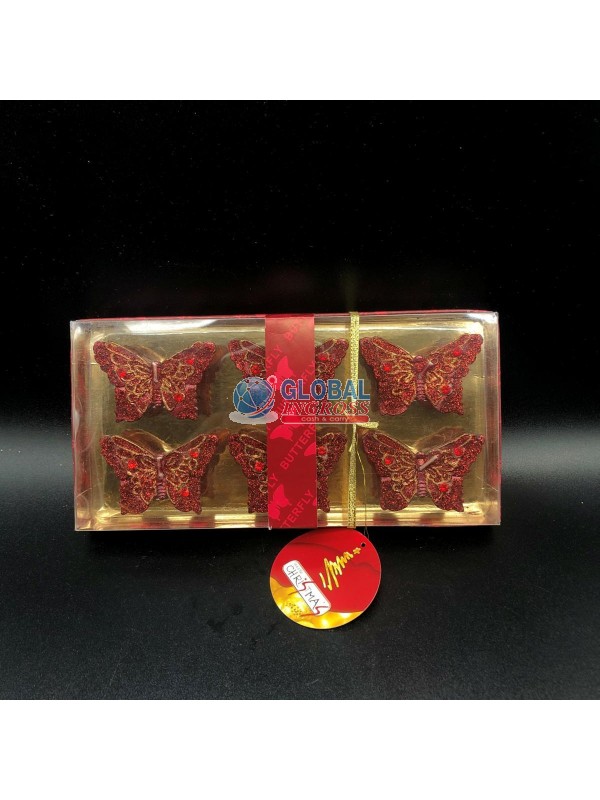 BOX 6 CANDELE FARFALLE ROSSO/ORO