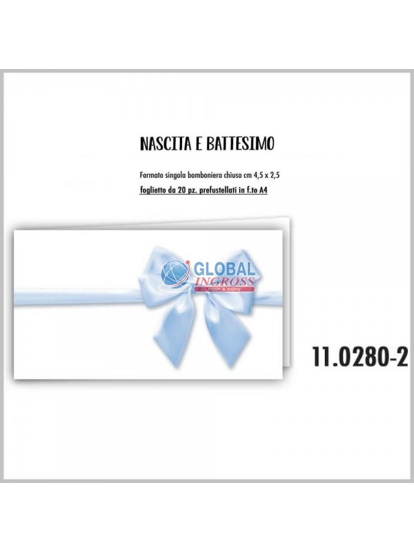 BOMBONIERA A4 FIOCCO AZZURRO NASCITA/BATTESIMO