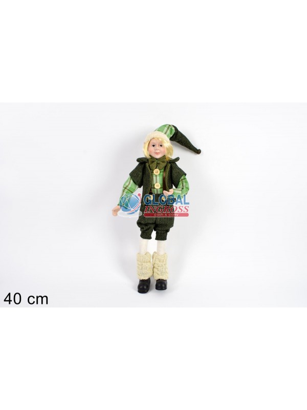 ELFO ABITO VERDE E PAPILLON 40cm