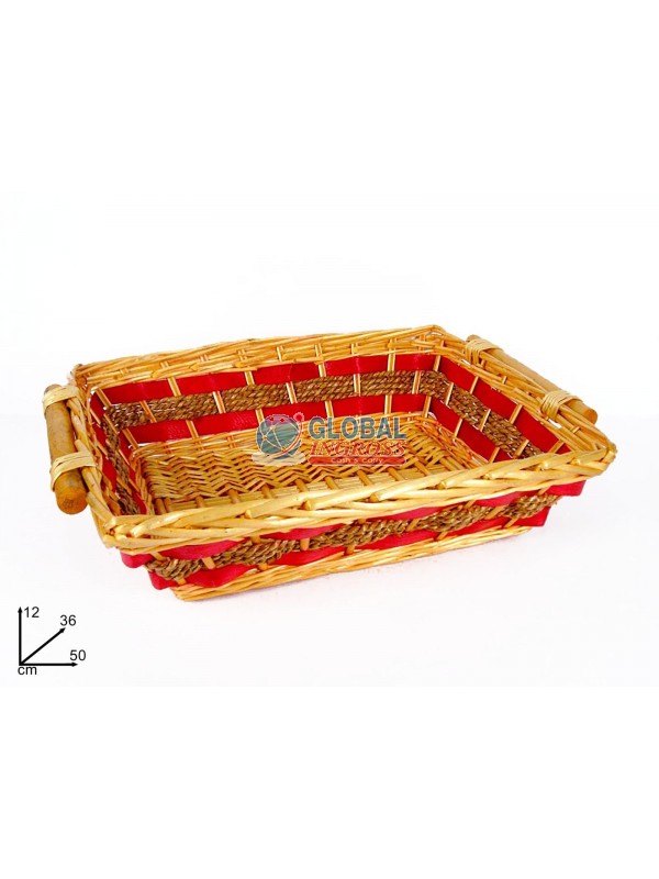 CESTA RETTANGOLARE 36x50 NATURALE C/STRISCIA ROSSA