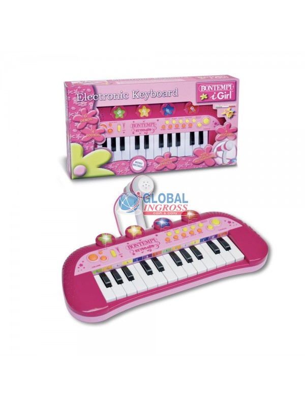 TASTIERA C/MICROFONO E LUCI 24 TASTI ROSA