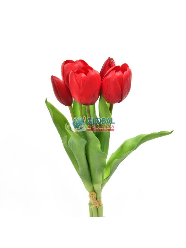 MAZZO 5 TULIPANI IN GOMMA ROSSI 31cm