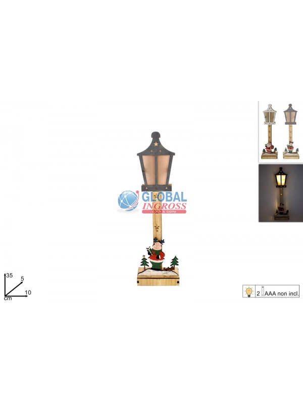 LAMPIONE LEGNO C/RENNA 35cm C/LUCE