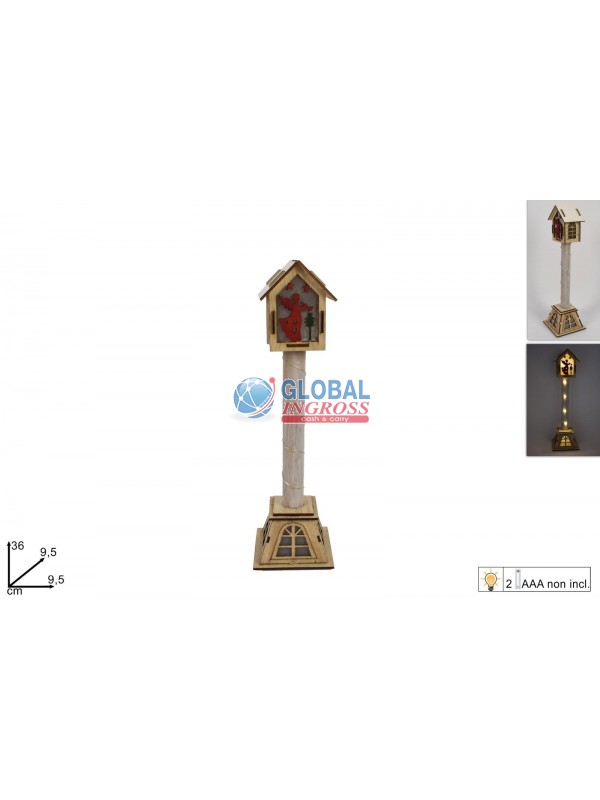 LAMPIONE LEGNO 36cm C/CASETTA E LUCE