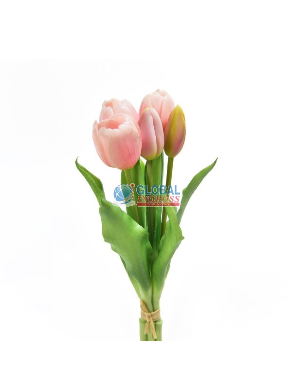 MAZZO 5 TULIPANI IN GOMMA ROSA 31cm