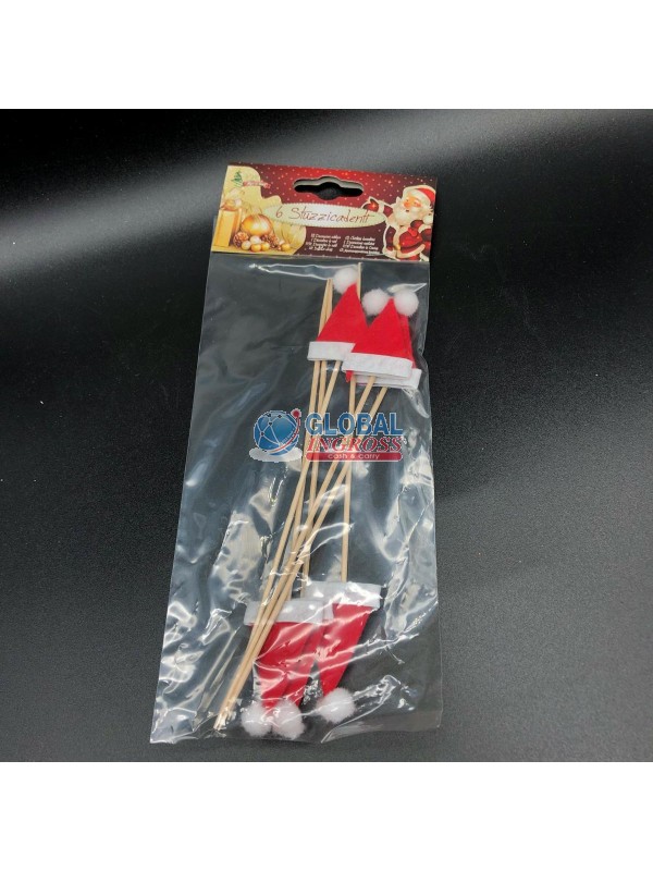 STUZZICADENTI CAPPELLO BABBO NATALE 15cm 6pz