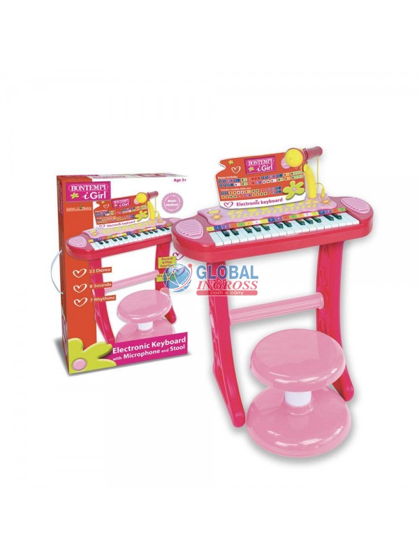 TASTIERA C/SGABELLO ROSA E MICROFONO 31 TASTI