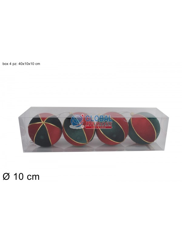 PALLE VELLUTO ROSSO VERDE 10cm 4pz