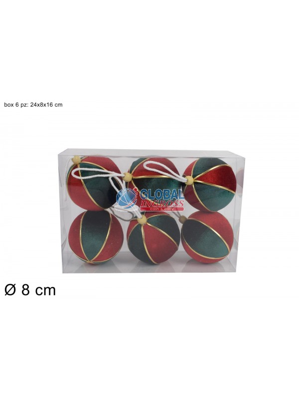 PALLE VELLUTO ROSSO VERDE 8cm 6pz