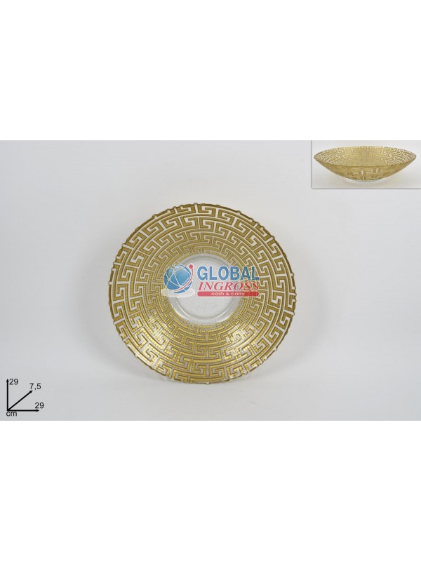 CENTROTAVOLA VETRO 29cmGRECA ORO
