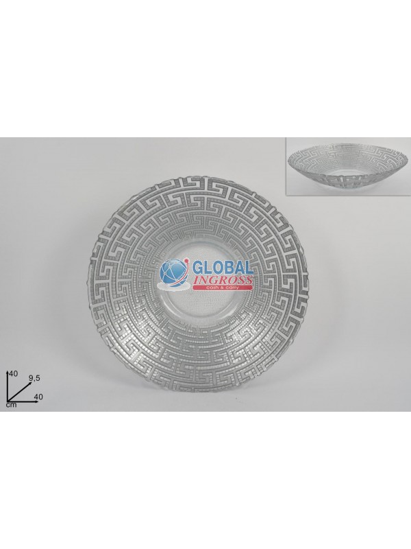 CENTROTAVOLA VETRO 40cmGRECA SILVER