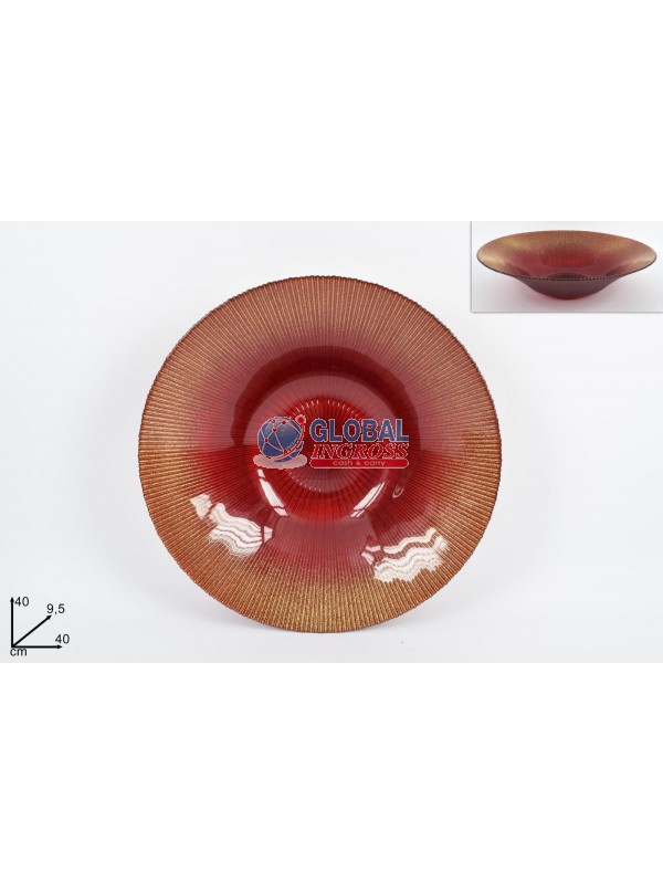 CENTROTAVOLA VETRO 40cmROSSO GLITTER ORO