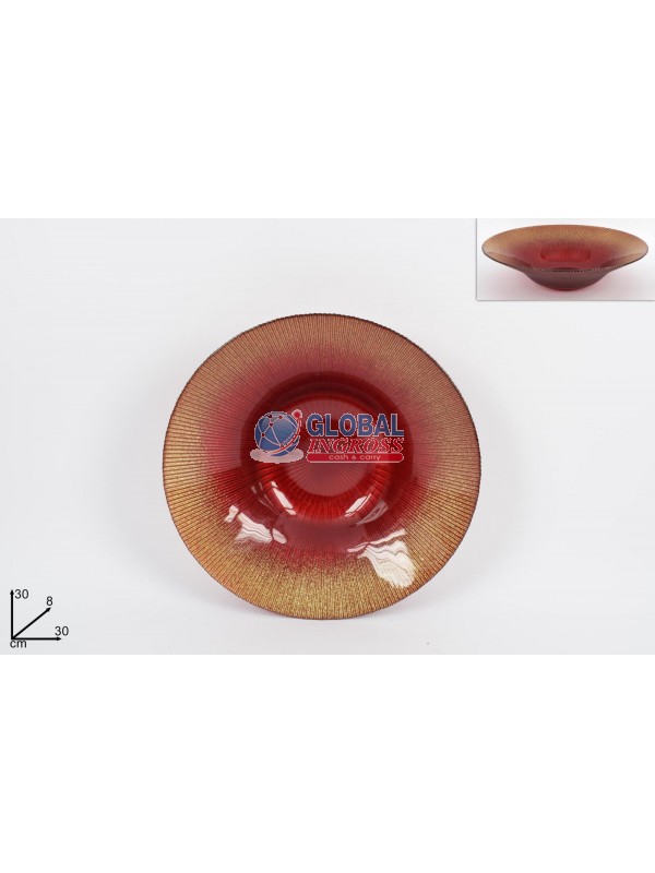 CENTROTAVOLA VETRO 30cmROSSO GLITTER ORO