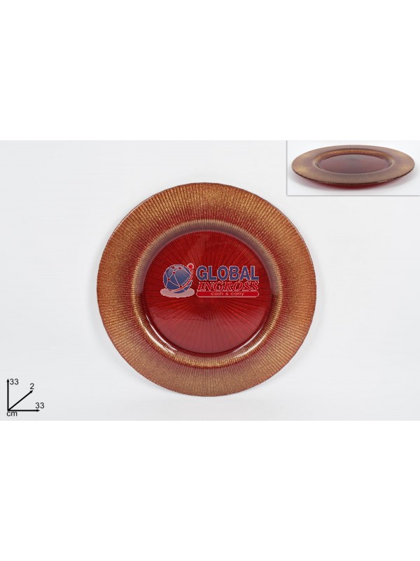 PIATTO 33cm ROSSO GLITTER ORO