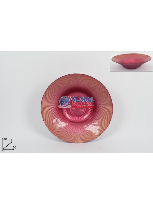 CENTROTAVOLA VETRO 30cmROSA GLITTER ORO