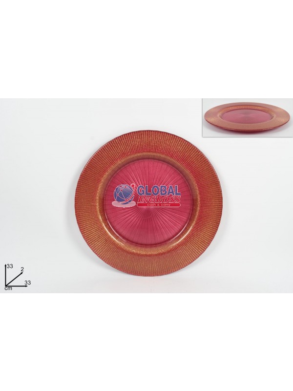 PIATTO 33cm ROSA GLITTER ORO