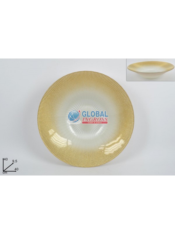 CENTROTAVOLA VETRO 40cmBIANCO GLITTER ORO