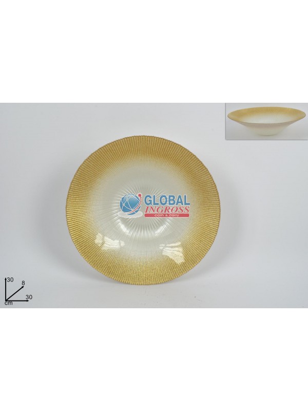 CENTROTAVOLA VETRO 30cmBIANCO GLITTER ORO