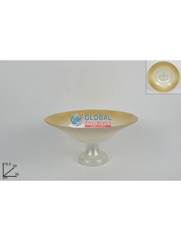 ALZATINA VETRO 30cm BIANCA GLITTER ORO