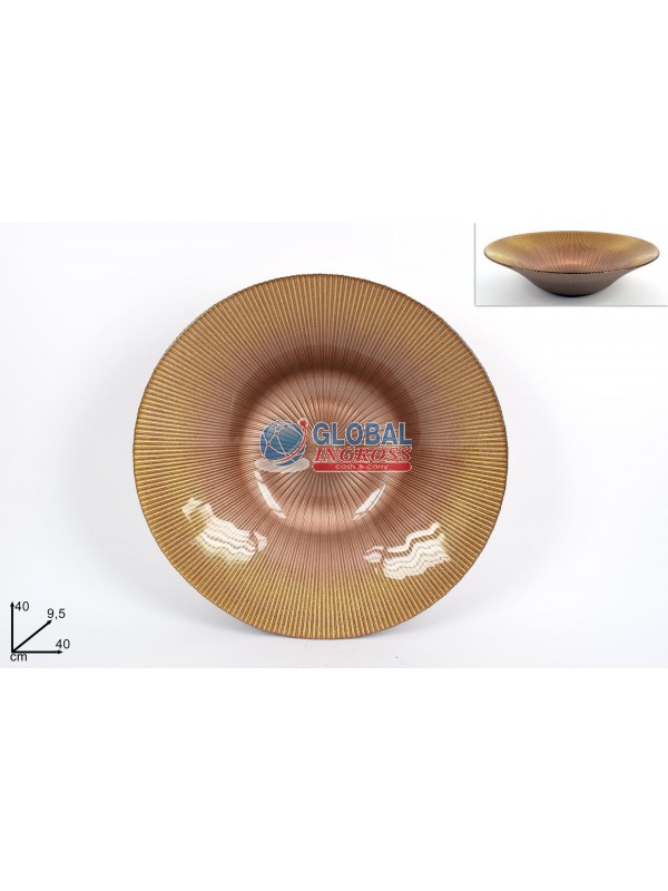 CENTROTAVOLA VETRO 40cmMARRONE GLITTER ORO
