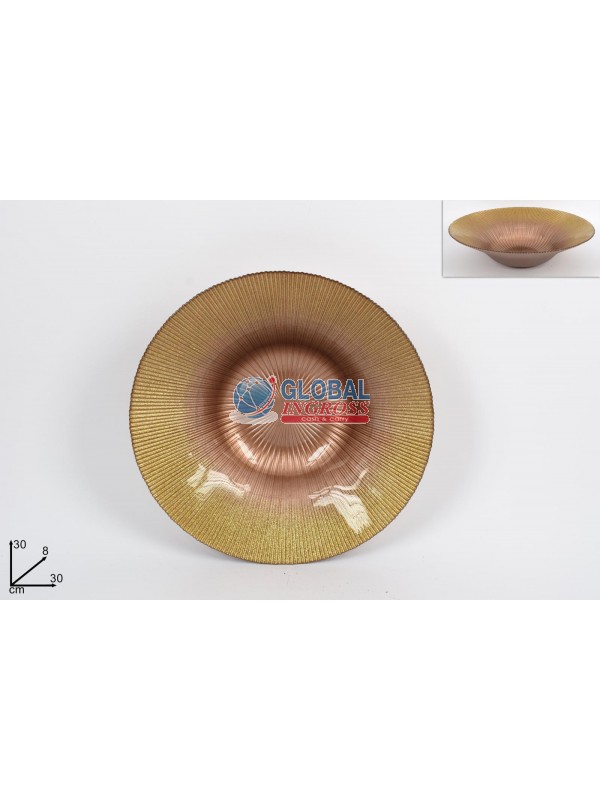 CENTROTAVOLA VETRO 30cmMARRONE GLITTER ORO