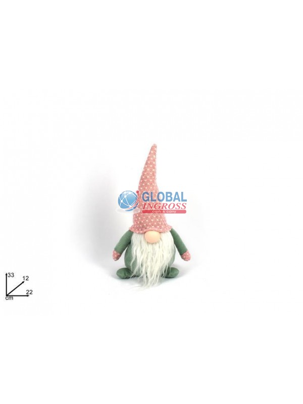 GNOMO DI NATALE 33cm VELLUTO VERDE/ROSA ASS.