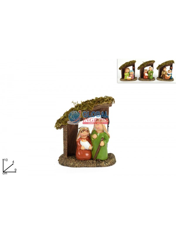 NATIVITA' C/CAPANNA E MUSCHIO 10cm