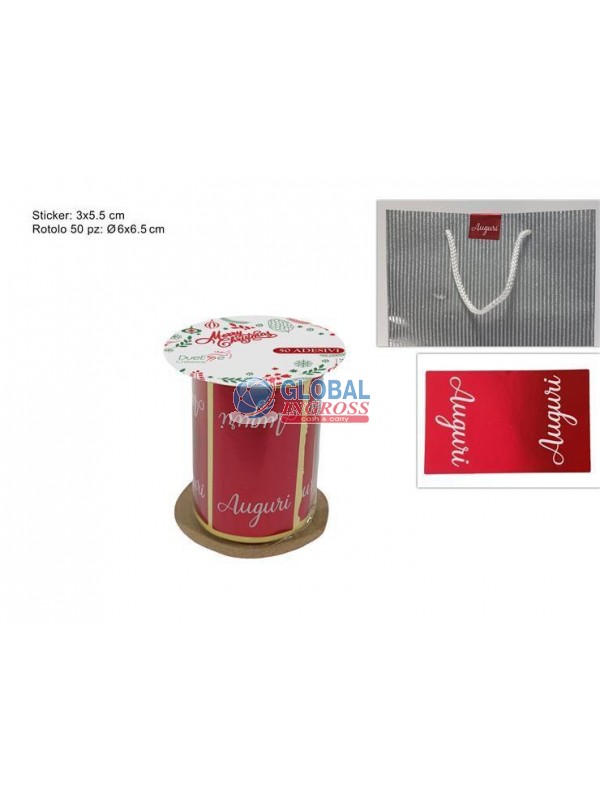ROTOLO 50 STICKERS ROSSO AUGURI CHIUDIBUSTA